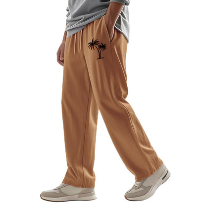 Casual Hawaiian Beach Coconut Print Trousers Yellowish Brown GlamzKart