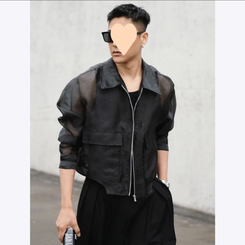 Lapel Mesh Hooded Long-sleeved Jacket GlamzKart