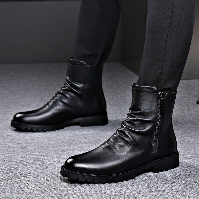 Autumn And Winter British Style Men's Leather Boots High-top Zipper Martin Boots GlamzKart