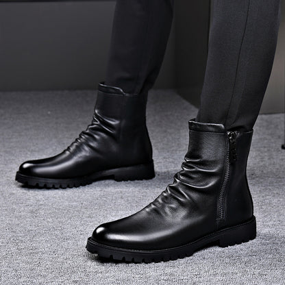 Autumn And Winter British Style Men's Leather Boots High-top Zipper Martin Boots GlamzKart