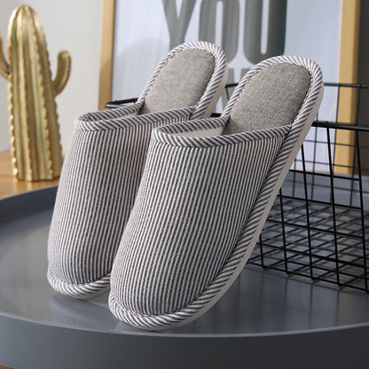 Household Stripes Home Indoor Non Slip Cotton Slippers Coffee GlamzKart