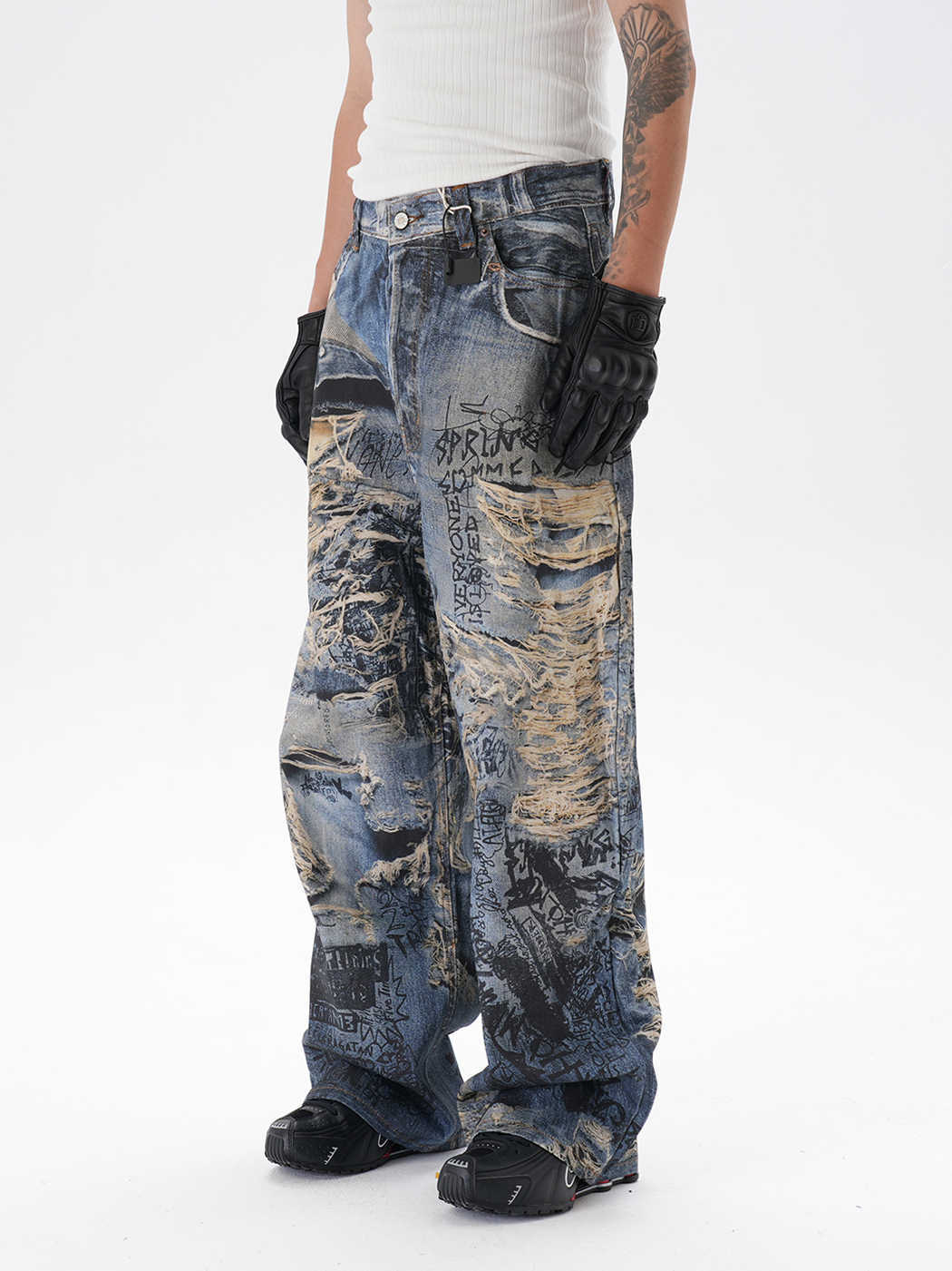 3D Digital Printing Ripped Graffiti Straight Jeans Picture Color GlamzKart