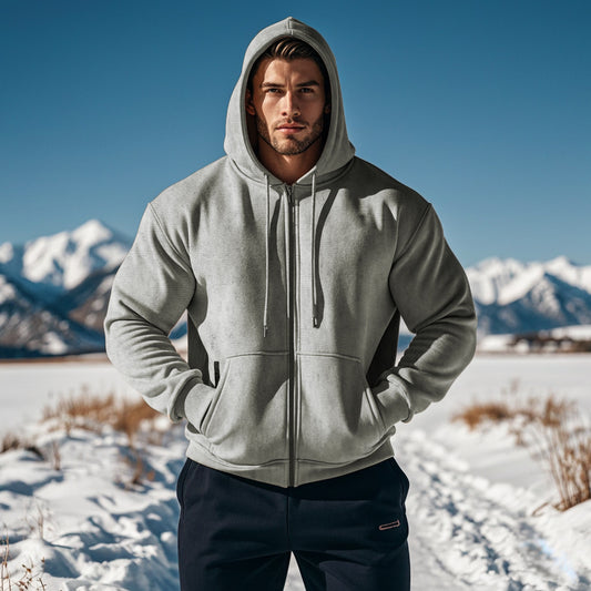 Men's Warm With Velvet Hooded Zipper Casual Sweatshirt GlamzKart