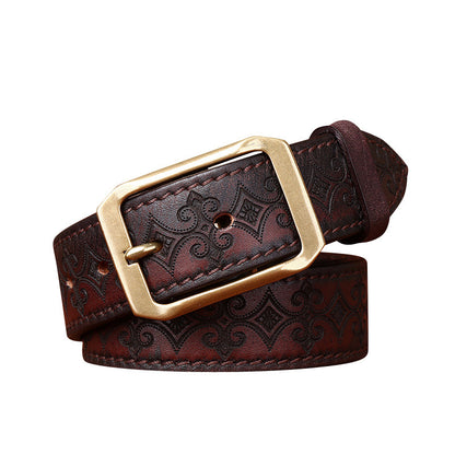 Thick First Layer Cowhide Double-sided Available Carved Genuine Leather Belt GlamzKart