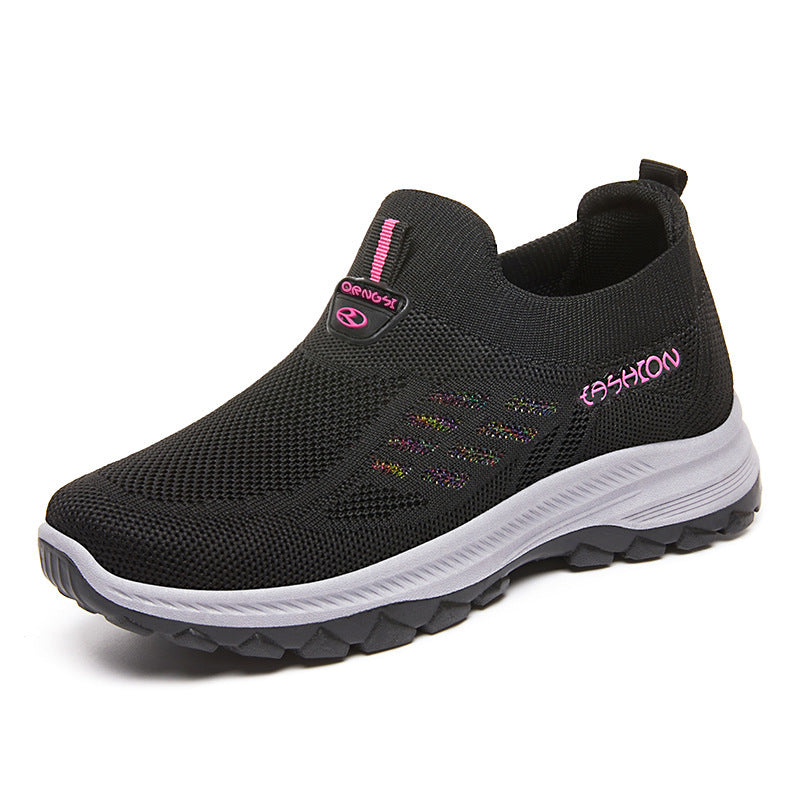 Women's Casual Shoes Flying Woven Lightweight Slip-on Mesh Surface Shoes Black Bag Packaging GlamzKart