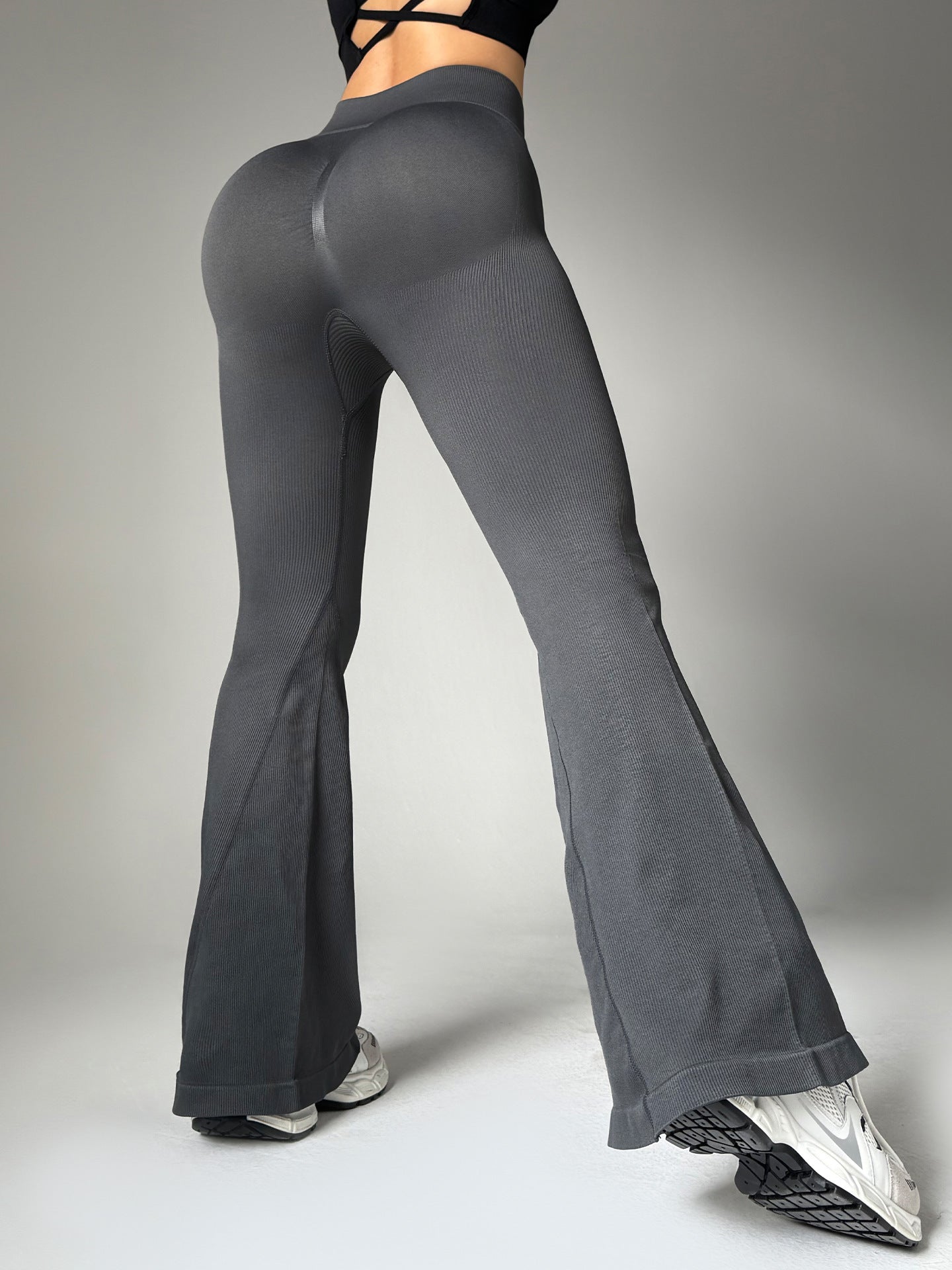High Waist Flared Pants Women's Hip Lifting Casual Yoga Pants Gray GlamzKart