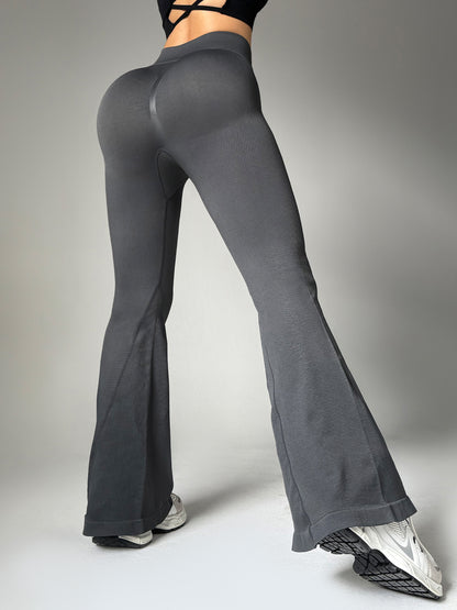 High Waist Flared Pants Women's Hip Lifting Casual Yoga Pants Gray GlamzKart