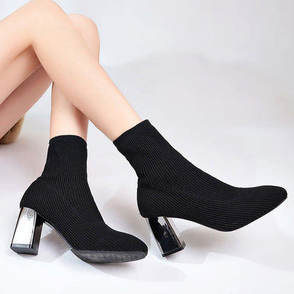 Elastic boots women high heels Black GlamzKart