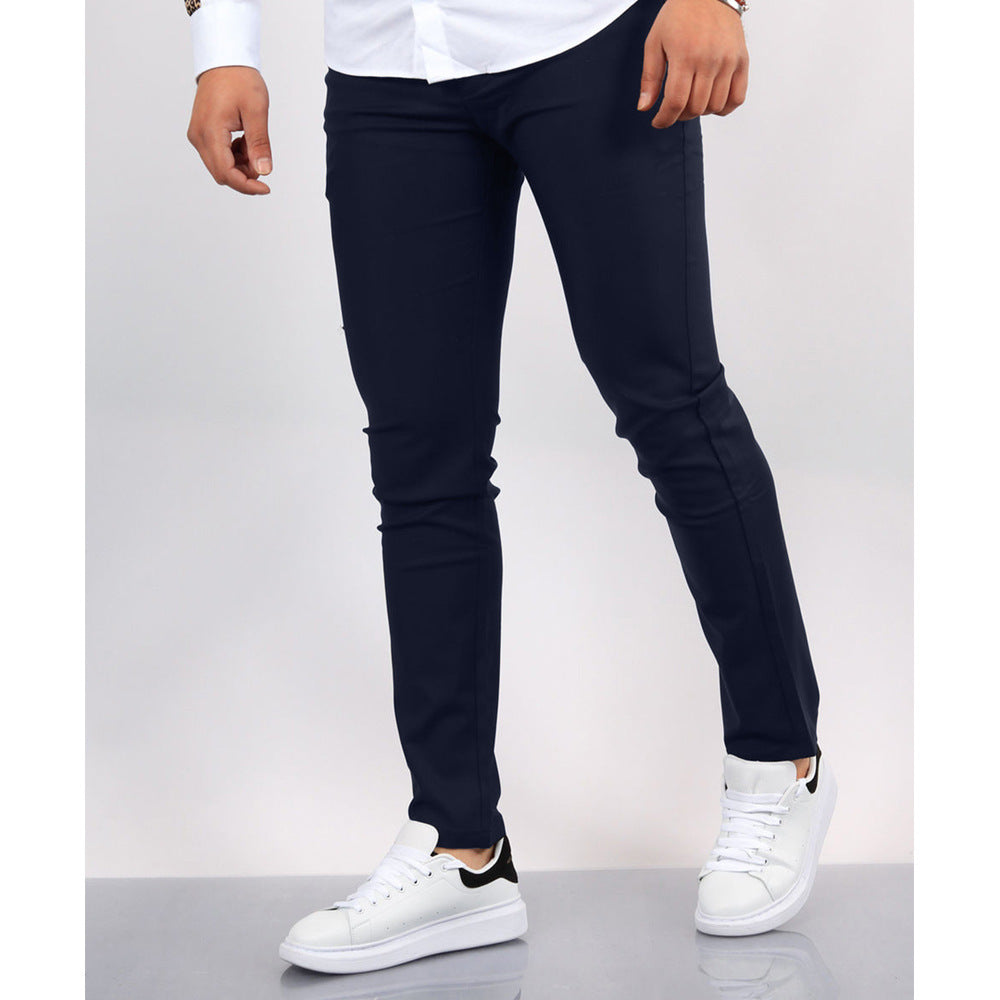 Men's Solid Color Faux Pocket Formal Casual Pants Dark Blue GlamzKart