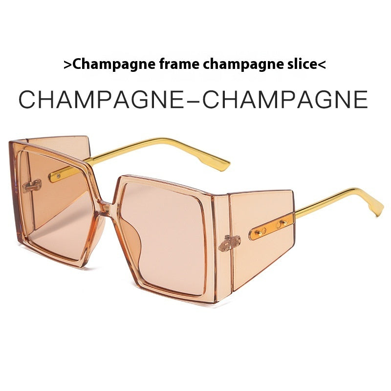 New Large Square Frame Sunglasses Champagne Frame Champagne GlamzKart