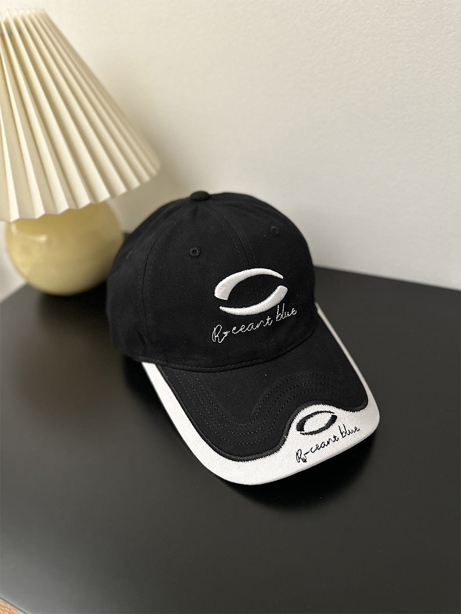 Patchwork Color Big Head Circumference Baseball Cap Outdoor Embroidered Sun Protection Sun Hat Circle Black Adjustable GlamzKart