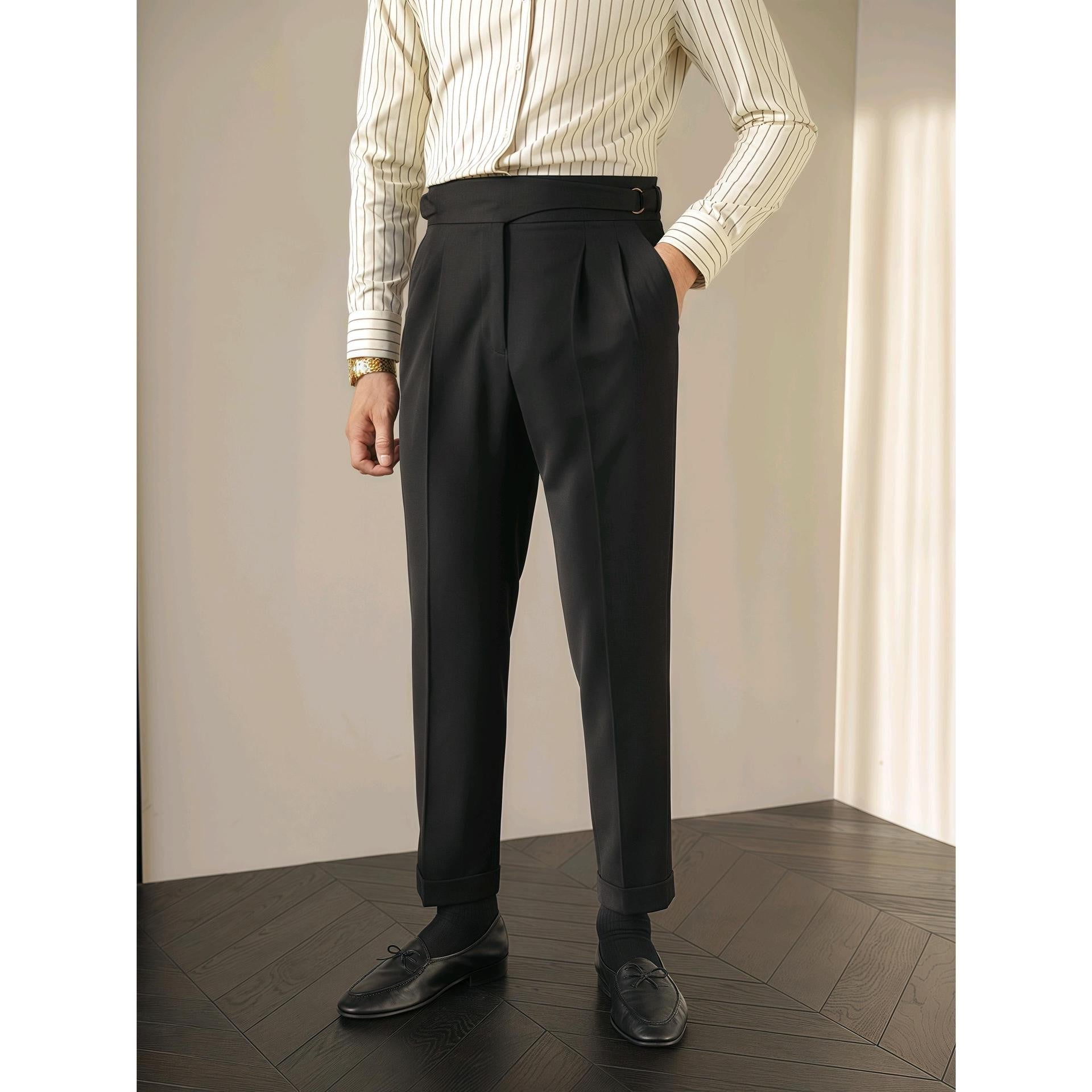 British Retro Business Casual Paris Buckle Suit Pants Men GlamzKart
