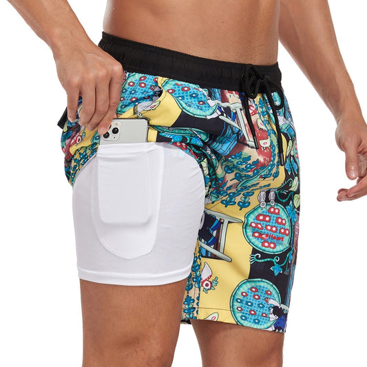 Foreign Trade Casual Shorts Vacation Beach Pants Milk Silk Lining Blue Printed GlamzKart