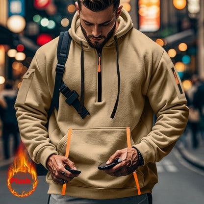 Men's Casual Multi-zipper Arm Pocket Sweatshirt Khaki GlamzKart