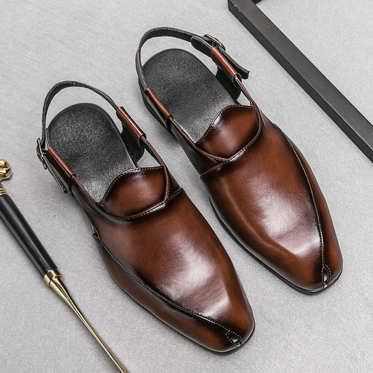 Plus Size Men's Slip-on Fashionable Breathable Lightweight British Style Leather Sandals GlamzKart