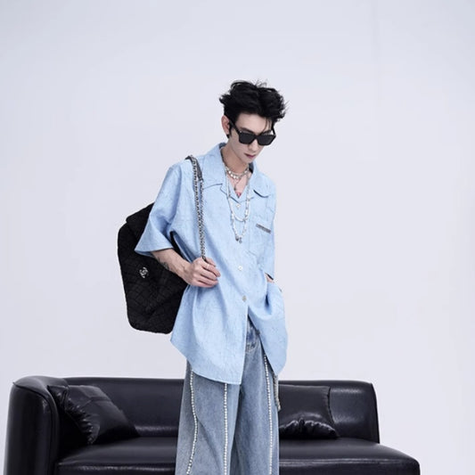 Niche Design Pleated Textured Short Shirt Men's Tops GlamzKart
