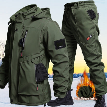 Autumn And Winter Fleece-lined Waterproof Jacket Suit 9968 Suit Army Green GlamzKart
