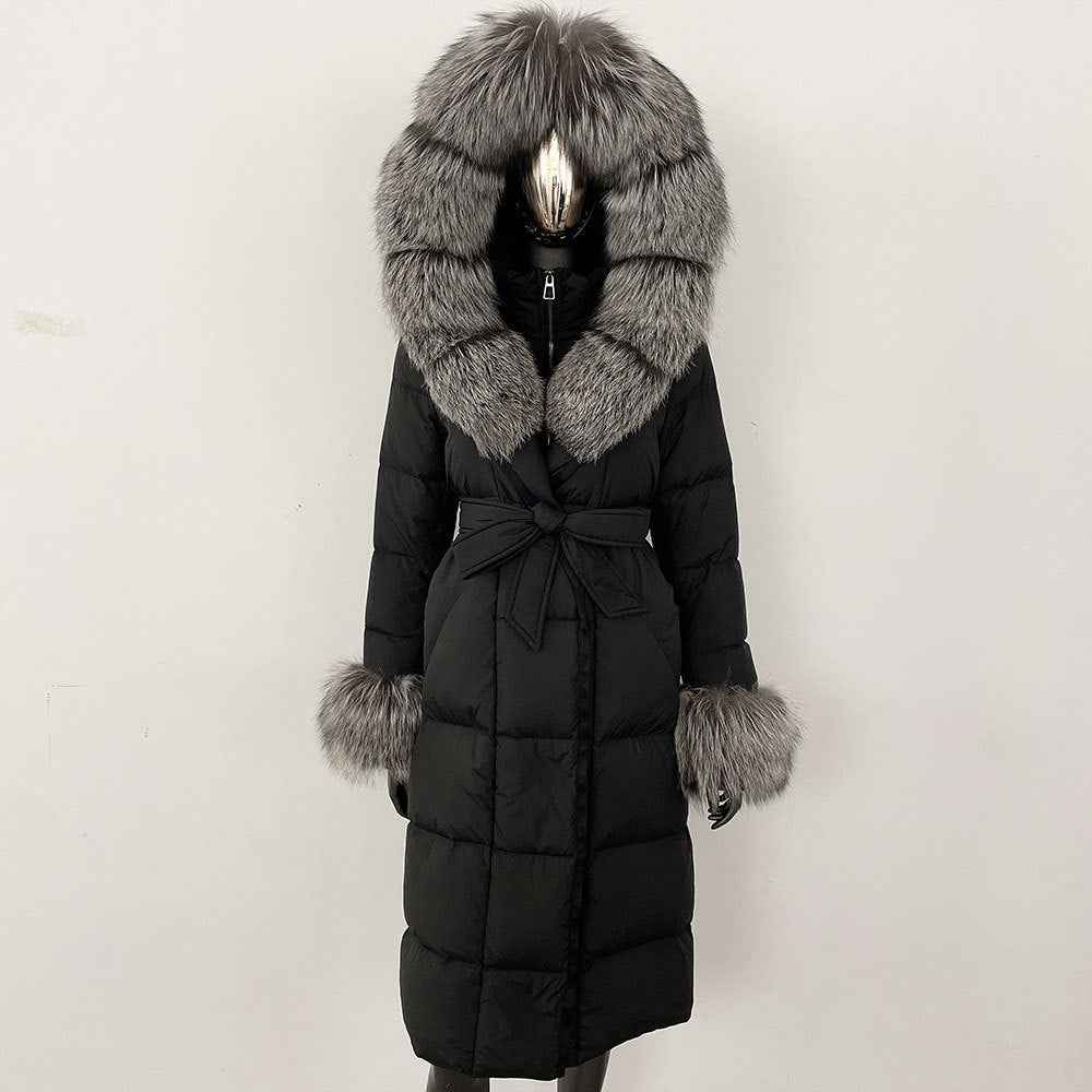 Thickened Long Section White Goose Down Slim Fit Women's Coat