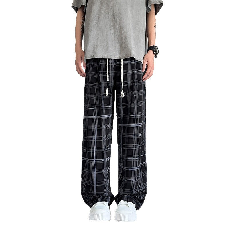 Plaid Ice Silk Men's Summer Thin Cool Casual Trousers GlamzKart