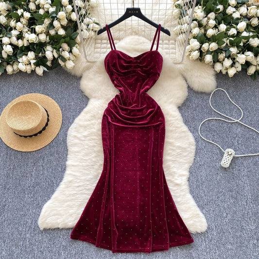 Women's Sexy Socialite Pleated Waist Tight Suspender Dress GlamzKart