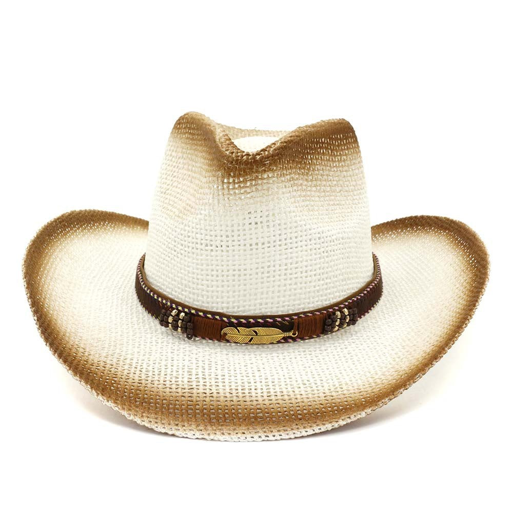 Western Spray Paint Straw Cowboy Hat Beach Hat White Free Size GlamzKart