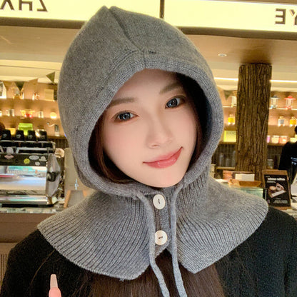 Fashionable Warm Hat Scarf Integrated Ear Protection Knitting Woolen Cap Gray Free Size GlamzKart