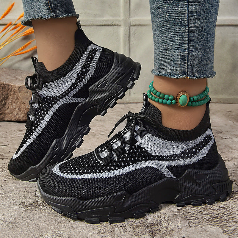 Soft Sole Lightweight Dad Shoes Women's Shoes Flying Woven Breathable Mesh Surface Shoes GlamzKart