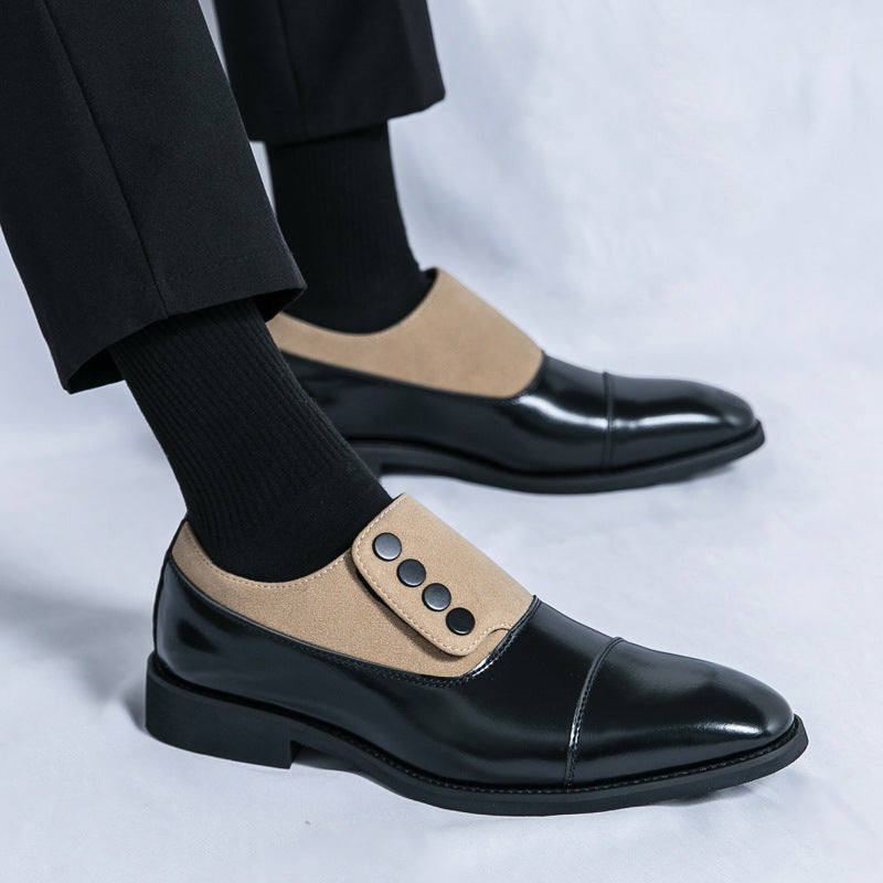 Low Top Pointed Round Toe Button Leather Shoes Men Slip-on GlamzKart
