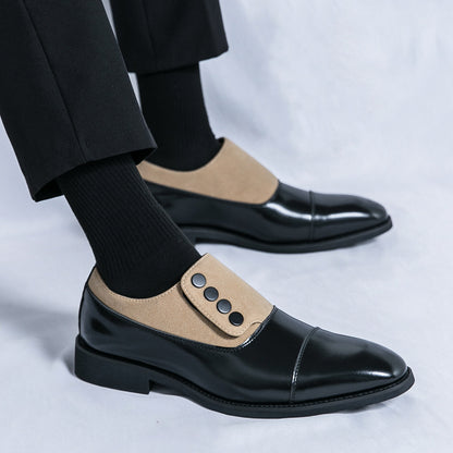 Low Top Pointed Round Toe Button Leather Shoes Men Slip-on GlamzKart