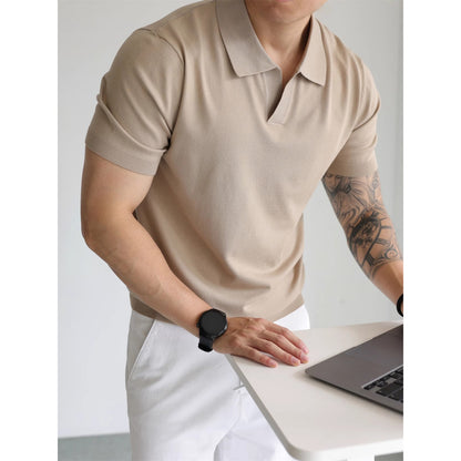 Men's British Business Summer Ice Silk T-shirt Apricot GlamzKart