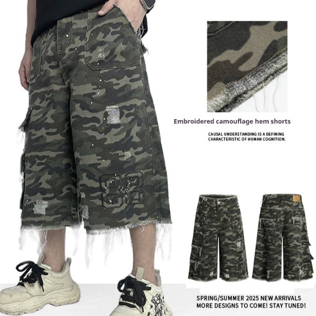 Camouflage Casual Shorts Workwear Wide Leg Burrs Set Trendy Shorts GlamzKart