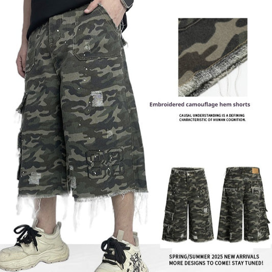 Camouflage Casual Shorts Workwear Wide Leg Burrs Set Trendy Shorts GlamzKart