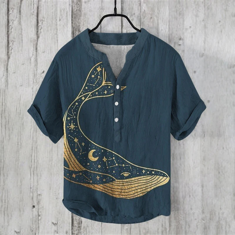 Printed V-neck Men's 3 Breasted Pullover Short Sleeve Shirt ZC54 GlamzKart