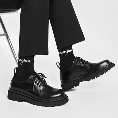 Men's British-style Thick-soled Korean-style Black Leather Shoes GlamzKart