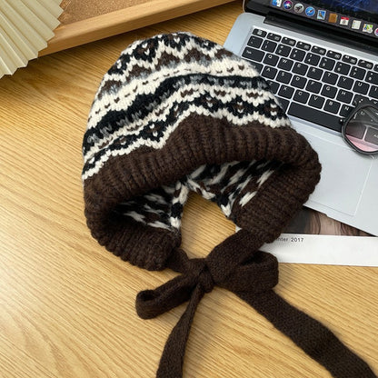 Winter Vintage Hat Bag Cap Warm Ear Protection Wool Hat Coffee Pattern GlamzKart