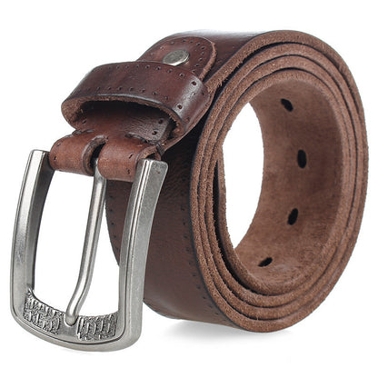 Cowhide Men's Personality Alloy Pin Buckle Trend Belt Brown GlamzKart