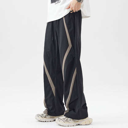 American Style Trend Mixed Color Stripe Casual Pants Black GlamzKart