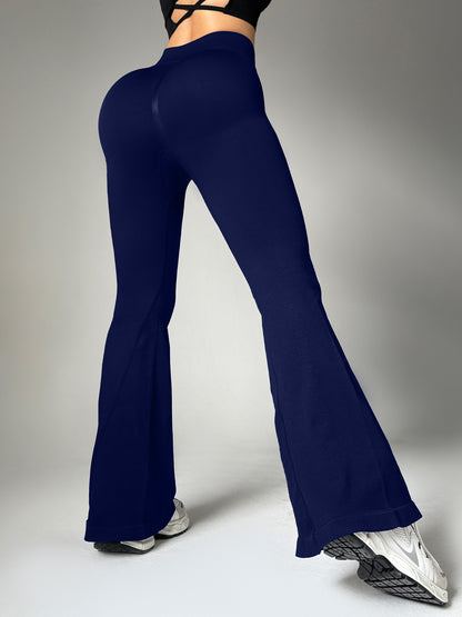 High Waist Flared Pants Women's Hip Lifting Casual Yoga Pants Dark blue GlamzKart