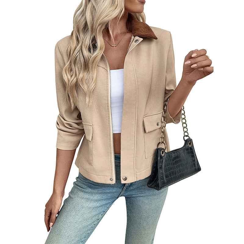 Autumn And Winter New Cross-border Short Contrast Color Coat For Women