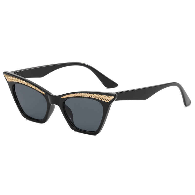 Cat's Eye Sun Women's Glasses All-matching Black Frame Gray Piece GlamzKart