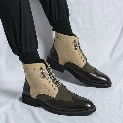 New Motorcycle Leather Boots Men's Fashion Plus Size Lace Up Denim GlamzKart
