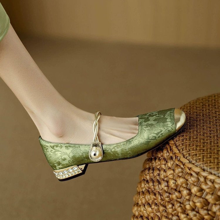 Spring And Summer New Retro Easy Matching French Low-cut Shoes Green GlamzKart