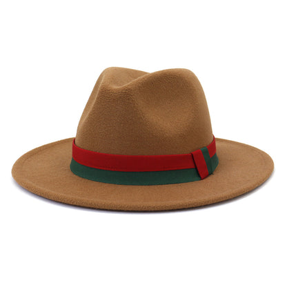 Big Brim British Style Woolen Jazz Top Hat Khaki 58cm GlamzKart