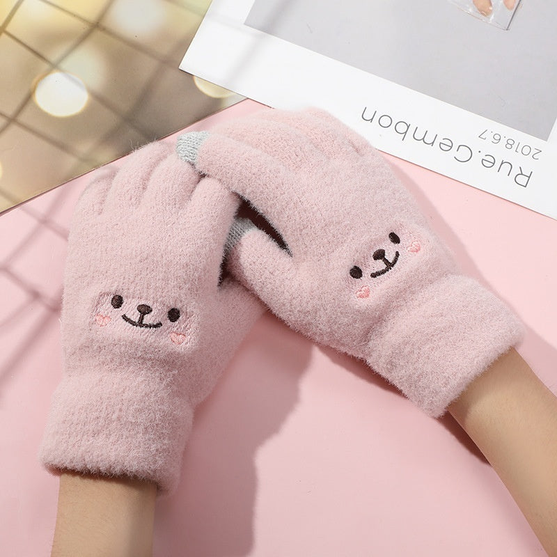 Warm And Cute Female Fleece-lined Thickened Cycling Five Finger Touch Screen GlamzKart