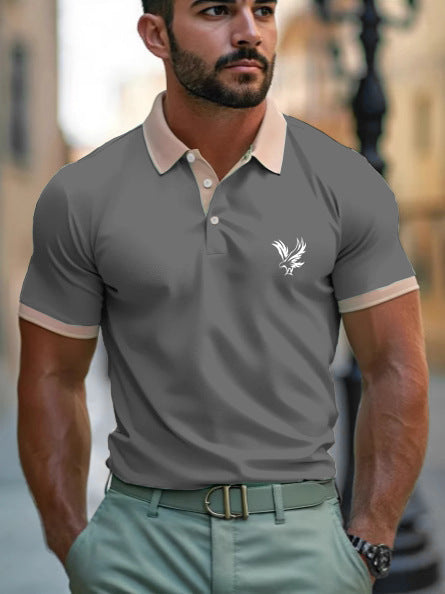 Casual Style Commuter's All-matching Digital Printing Lapel Men's Polo Shirt Gray GlamzKart