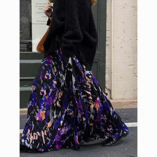 Vintage Crumpled Design Sense Niche Floral Skirt GlamzKart