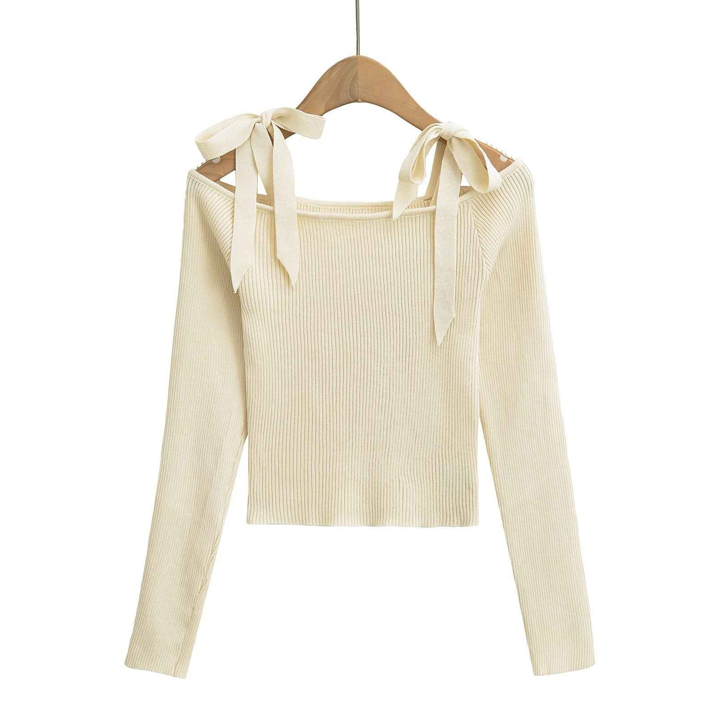 Sexy Strapless Lace-up Short Off-shoulder Knitwear