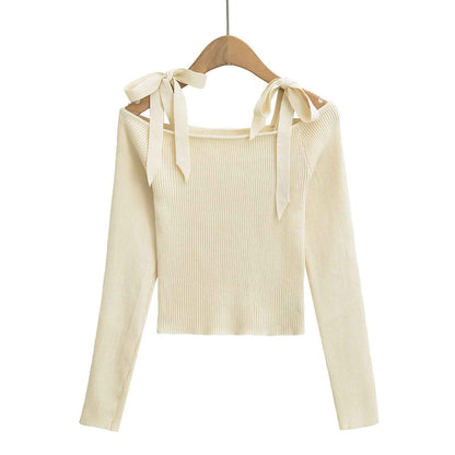 Sexy Strapless Lace-up Short Off-shoulder Knitwear