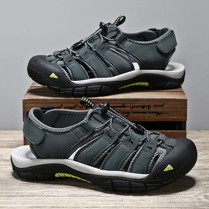 Top Layer Leather Plus Size Men's Beach Sandals Gray GlamzKart