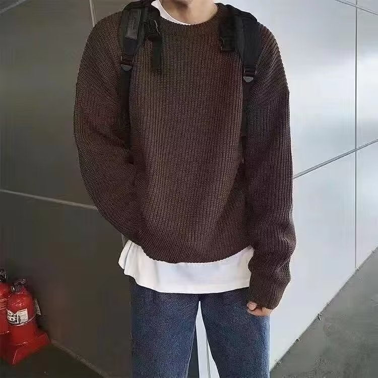 Loose Casual Retro Trendy Underwear Crew Neck Sweater Brown GlamzKart